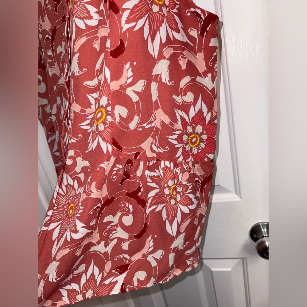 LOFT Floral Sleeveless Ruffle Blouse, Size Large - Picture 10 of 14